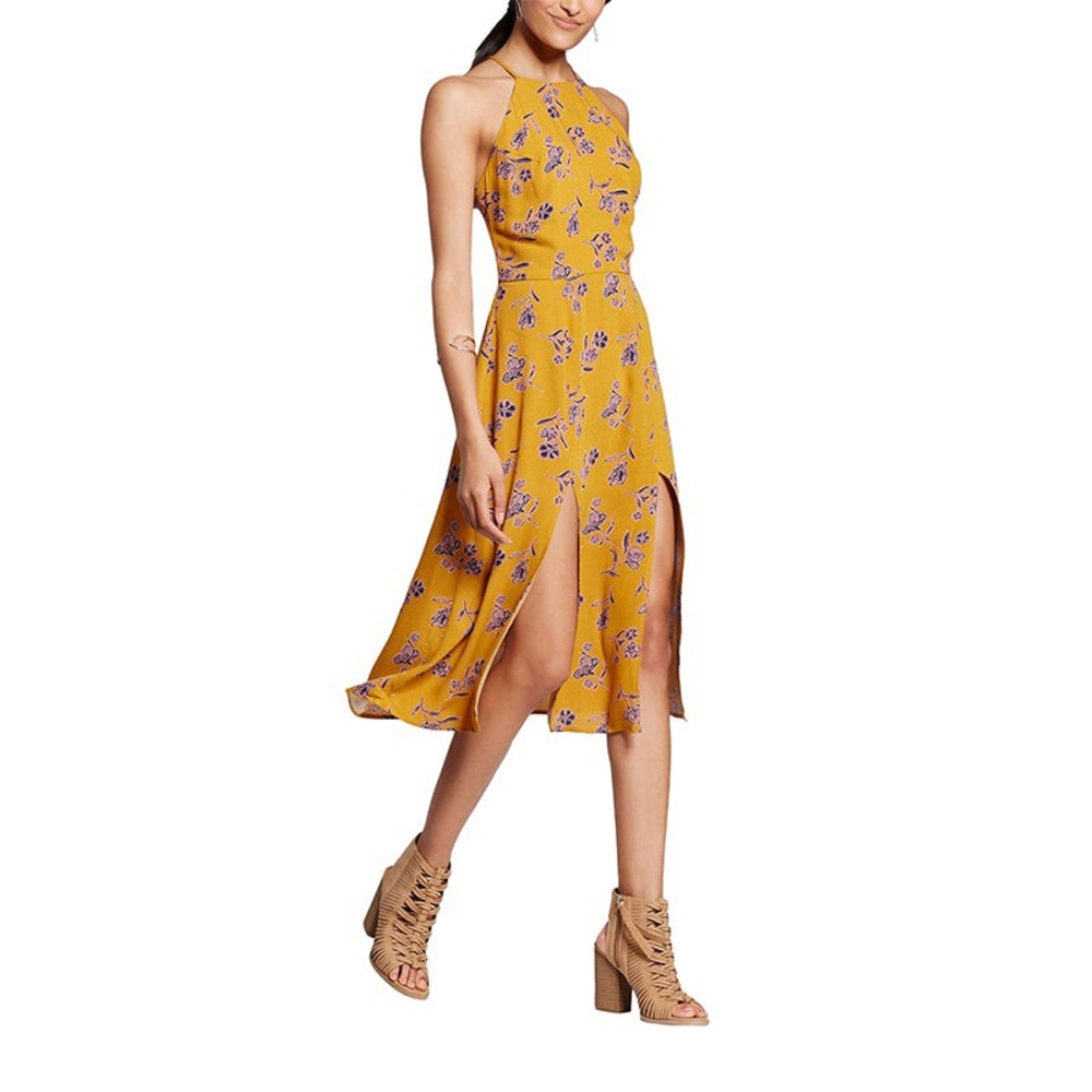 Floral midi dress with lace-up back